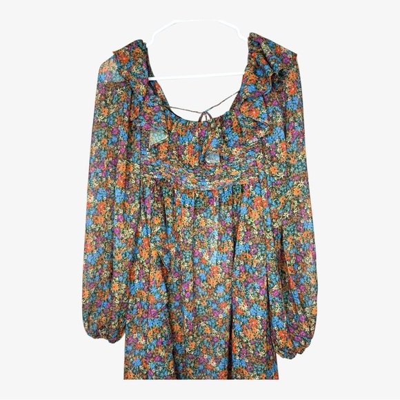 For Love And Lemons Brittany Floral Print Midi Dress in Multi NWT Small - Picture 5 of 15